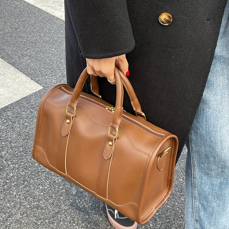 Vintage Boston Bag For Women Classic Style Crossbody Bag PU Leather