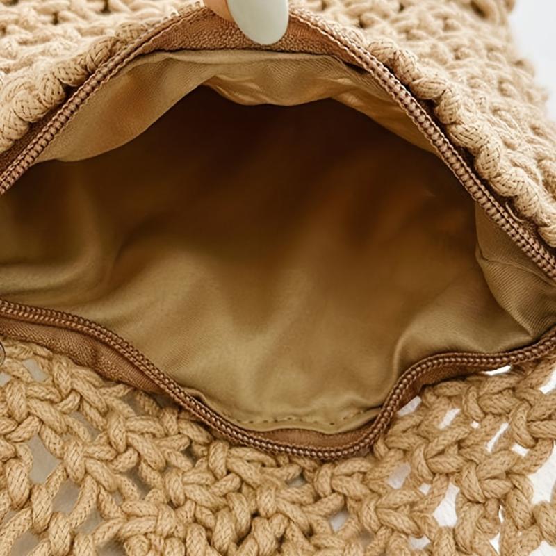 Boho Style Hollow Woven Crossbody Bag with Tassel, Summer Vacation Shoulder Bag