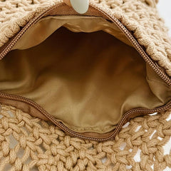 Boho Style Hollow Woven Crossbody Bag with Tassel, Summer Vacation Shoulder Bag