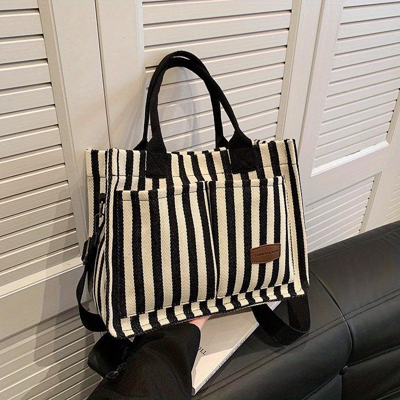 Stripes Pattern Canvas Tote Bag Large Capacity Crossbody Bag