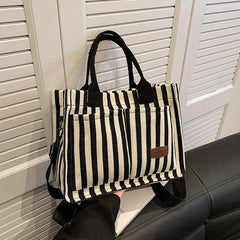 Stripes Pattern Canvas Tote Bag Large Capacity Crossbody Bag