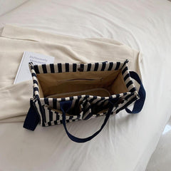 Stripes Pattern Canvas Tote Bag Large Capacity Crossbody Bag
