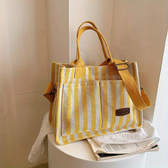 Stripes Pattern Canvas Tote Bag Large Capacity Crossbody Bag