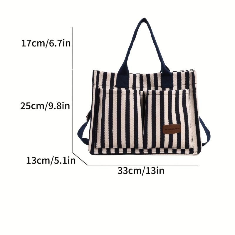 Stripes Pattern Canvas Tote Bag Large Capacity Crossbody Bag