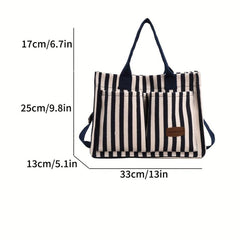 Stripes Pattern Canvas Tote Bag Large Capacity Crossbody Bag