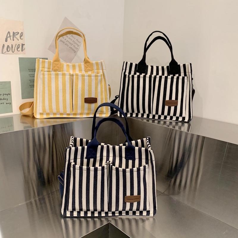 Stripes Pattern Canvas Tote Bag Large Capacity Crossbody Bag