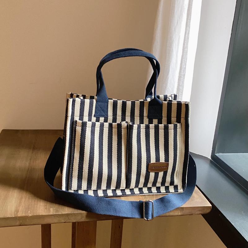 Stripes Pattern Canvas Tote Bag Large Capacity Crossbody Bag