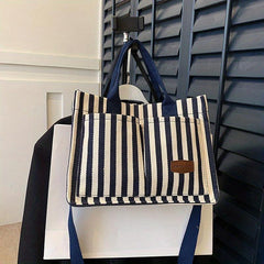 Stripes Pattern Canvas Tote Bag Large Capacity Crossbody Bag