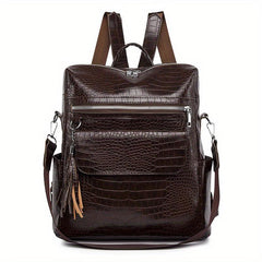 Crocodile Embossed Backpack Zipper Rucksack Classic Travel Daypack