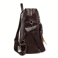 Crocodile Embossed Backpack Zipper Rucksack Classic Travel Daypack
