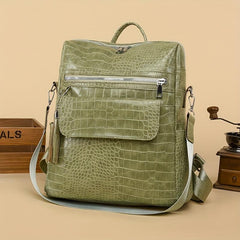 Crocodile Embossed Backpack Zipper Rucksack Classic Travel Daypack