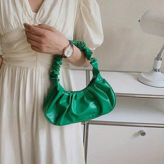 Cloud Pleated Shoulder Bag Candy PU Leather Underarm Bag