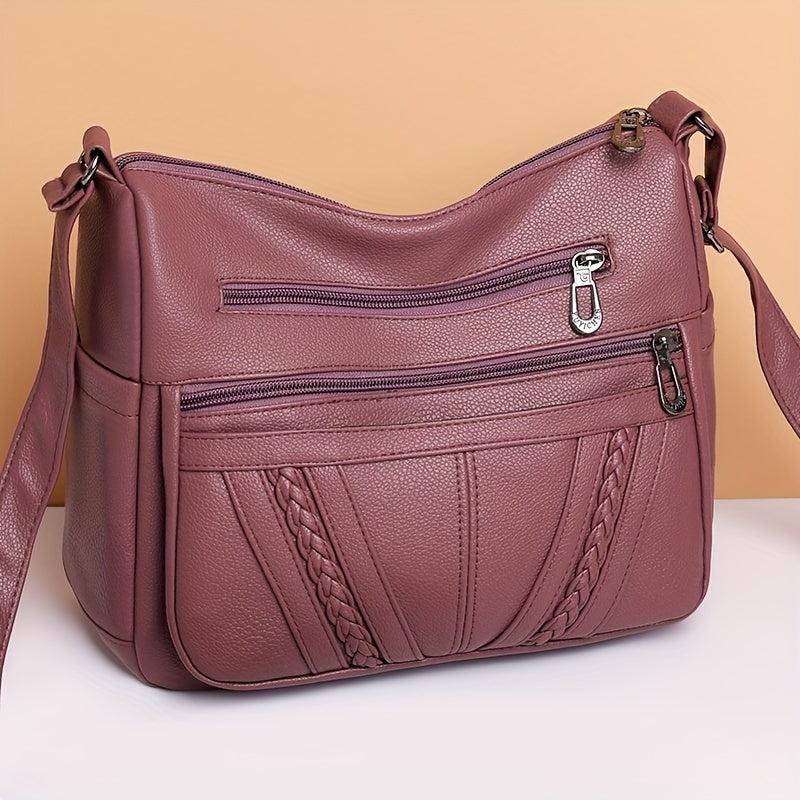 Braided Crossbody Bag Women's Pockets Purse Faux Leather Shoulder Bag