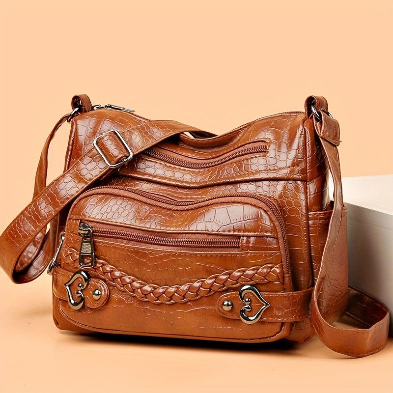 Crocodile Embossed Crossbody Bag Women's Pockets Purses