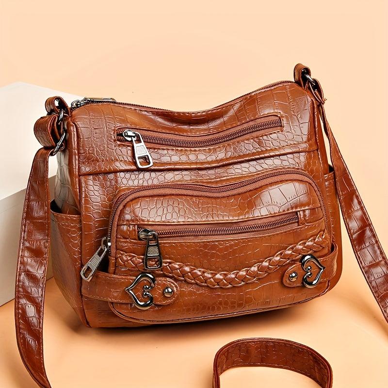 Crocodile Embossed Crossbody Bag Women's Pockets Purses