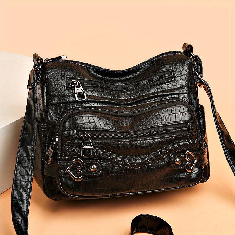 Crocodile Embossed Crossbody Bag Women's Pockets Purses