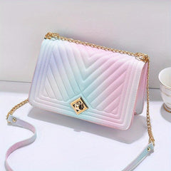 Gradient Crossbody Bag Rainbow Chain Shoulder Bag