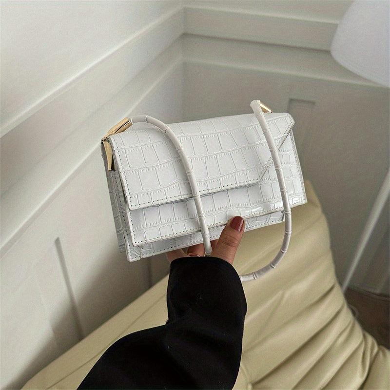 Crocodile Pattern Underarm Bag Metallic Flap Shoulder Bag