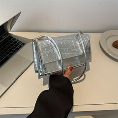 Crocodile Pattern Underarm Bag Metallic Flap Shoulder Bag