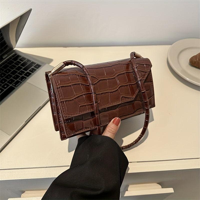 Crocodile Pattern Underarm Bag Metallic Flap Shoulder Bag