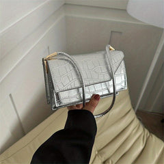 Crocodile Pattern Underarm Bag Metallic Flap Shoulder Bag