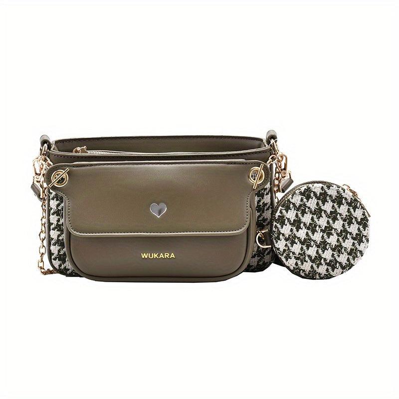 Houndstooth Shoulder Bag Crossbody Chain Strap & Mini Purse
