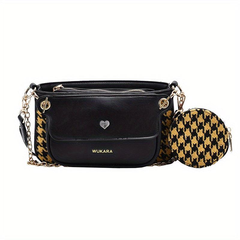 Houndstooth Shoulder Bag Crossbody Chain Strap & Mini Purse