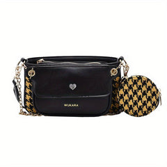 Houndstooth Shoulder Bag Crossbody Chain Strap & Mini Purse