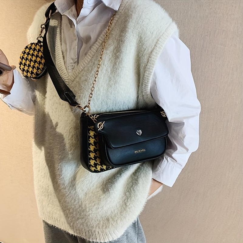 Houndstooth Shoulder Bag Crossbody Chain Strap & Mini Purse