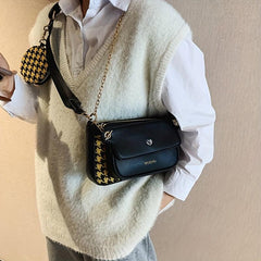 Houndstooth Shoulder Bag Crossbody Chain Strap & Mini Purse