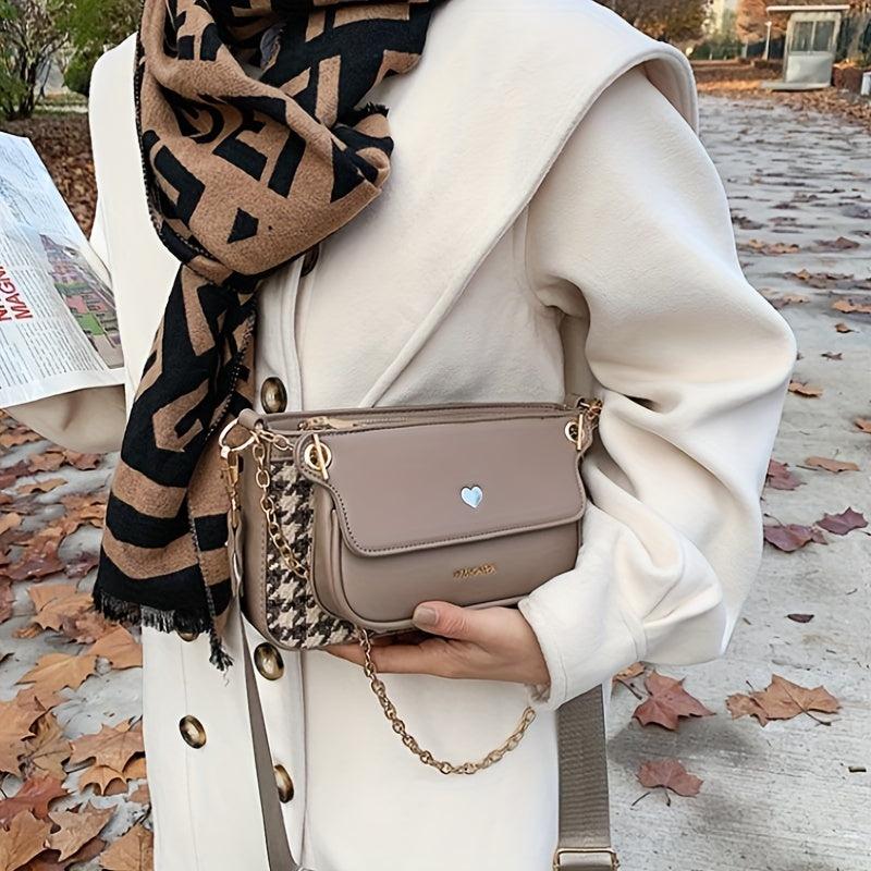 Houndstooth Shoulder Bag Crossbody Chain Strap & Mini Purse