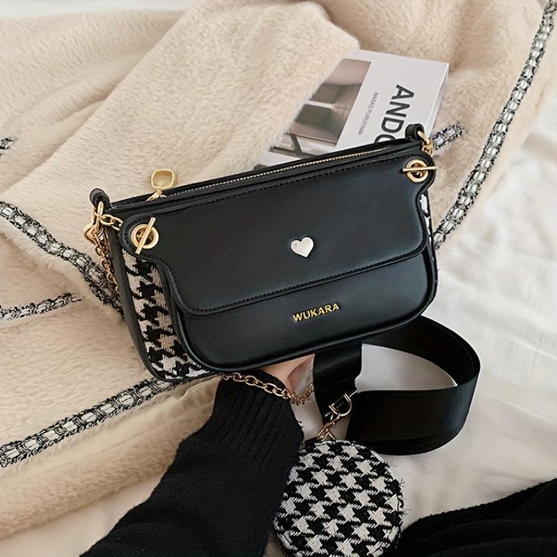 Houndstooth Shoulder Bag Crossbody Chain Strap & Mini Purse