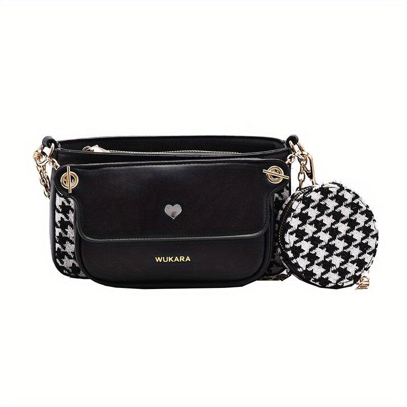 Houndstooth Shoulder Bag Crossbody Chain Strap & Mini Purse