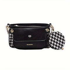 Houndstooth Shoulder Bag Crossbody Chain Strap & Mini Purse