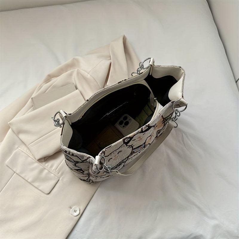 Cat Pattern Canvas Tote Bag Cartoon Chain Shoulder Bag Large Capacity Handbag