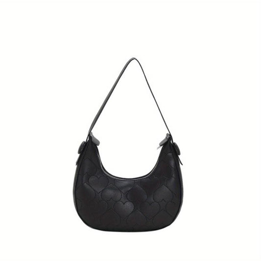 Heart Embroidery Hobo Bag Y2K Crescent Handbags Underarm Purse