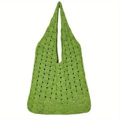 Solid Knitted Shoulder Bag Portable Shopping Bag