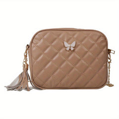 Argyle Quilted Crossbody Bag with Butterfly Decor