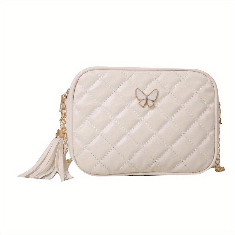 Argyle Quilted Crossbody Bag with Butterfly Decor