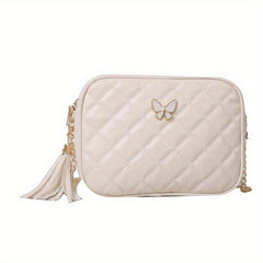 Argyle Quilted Crossbody Bag with Butterfly Decor