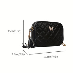Argyle Quilted Crossbody Bag with Butterfly Decor