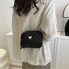 Argyle Quilted Crossbody Bag with Butterfly Decor