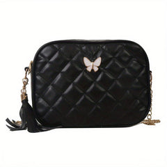 Argyle Quilted Crossbody Bag with Butterfly Decor
