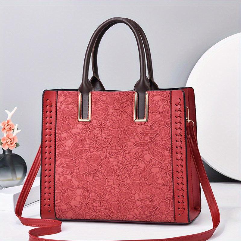 Floral Jacquard Tote Bag Crossbody Satchel Purse