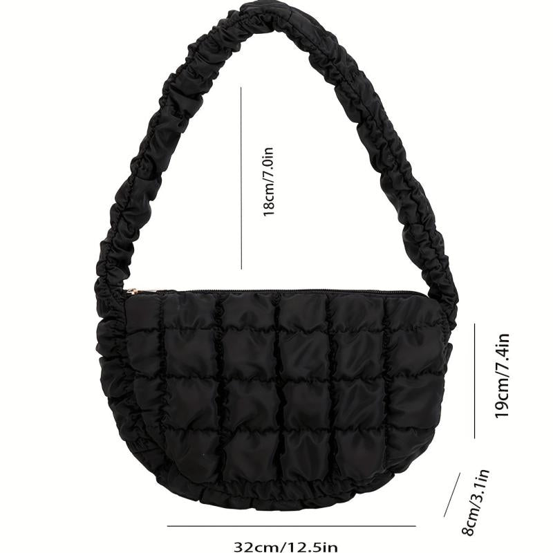 Ruched Plaid Pattern Handbag Solid Quilted Zipper Shoulder Bag