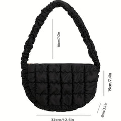 Ruched Plaid Pattern Handbag Solid Quilted Zipper Shoulder Bag