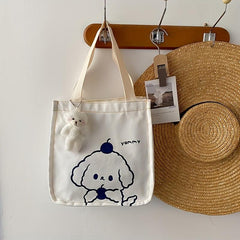 Cartoon Print Canvas Shoulder Bag - Japanese Style Tote Bag