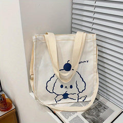 Cartoon Print Canvas Shoulder Bag - Japanese Style Tote Bag