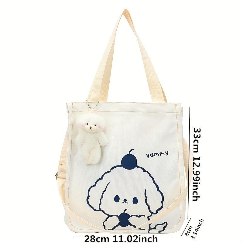 Cartoon Print Canvas Shoulder Bag - Japanese Style Tote Bag