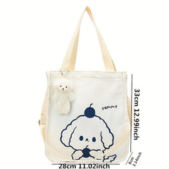 Cartoon Print Canvas Shoulder Bag - Japanese Style Tote Bag